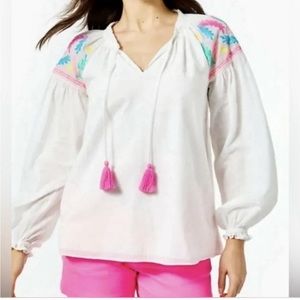 Lilly Pulitzer Florentina Embroidered Peasant Blouse